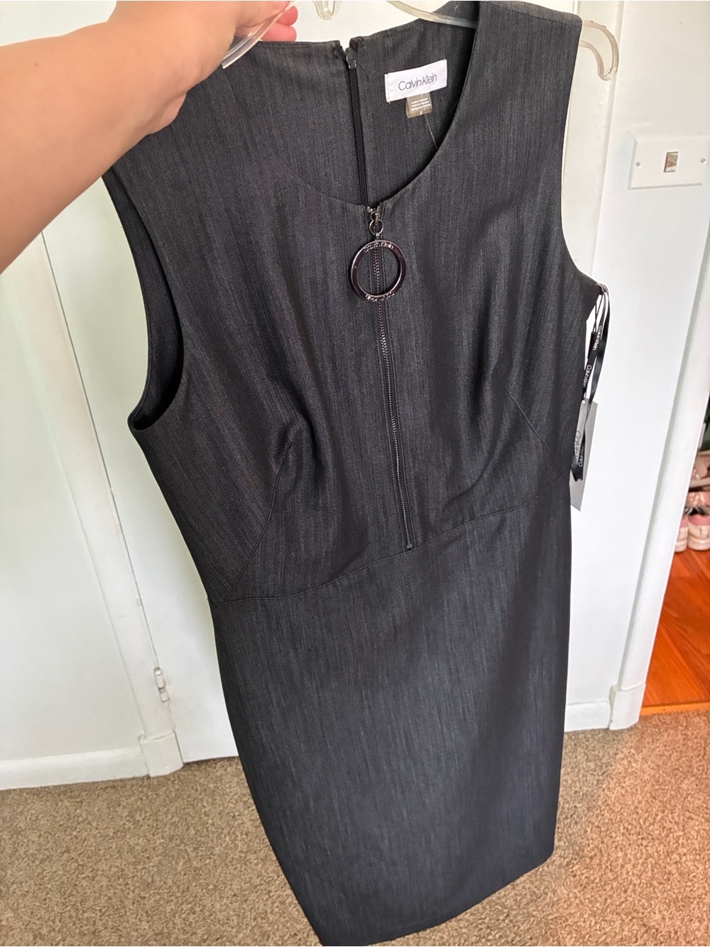 Calvin Klein Black Sleeveless Sheath Dress with Ring-Zip Detail